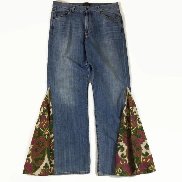 Men’s Custom Handcrafted Up-Cycled Lucky Brand Bell Bottom Flare Denim Jeans - Picture 1 of 9